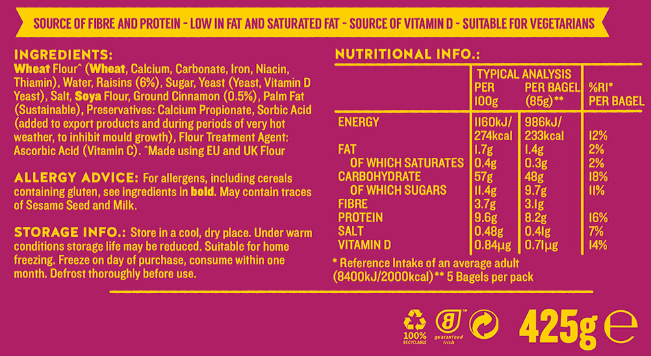 Brennans Cinnamon and Raisin Bagels