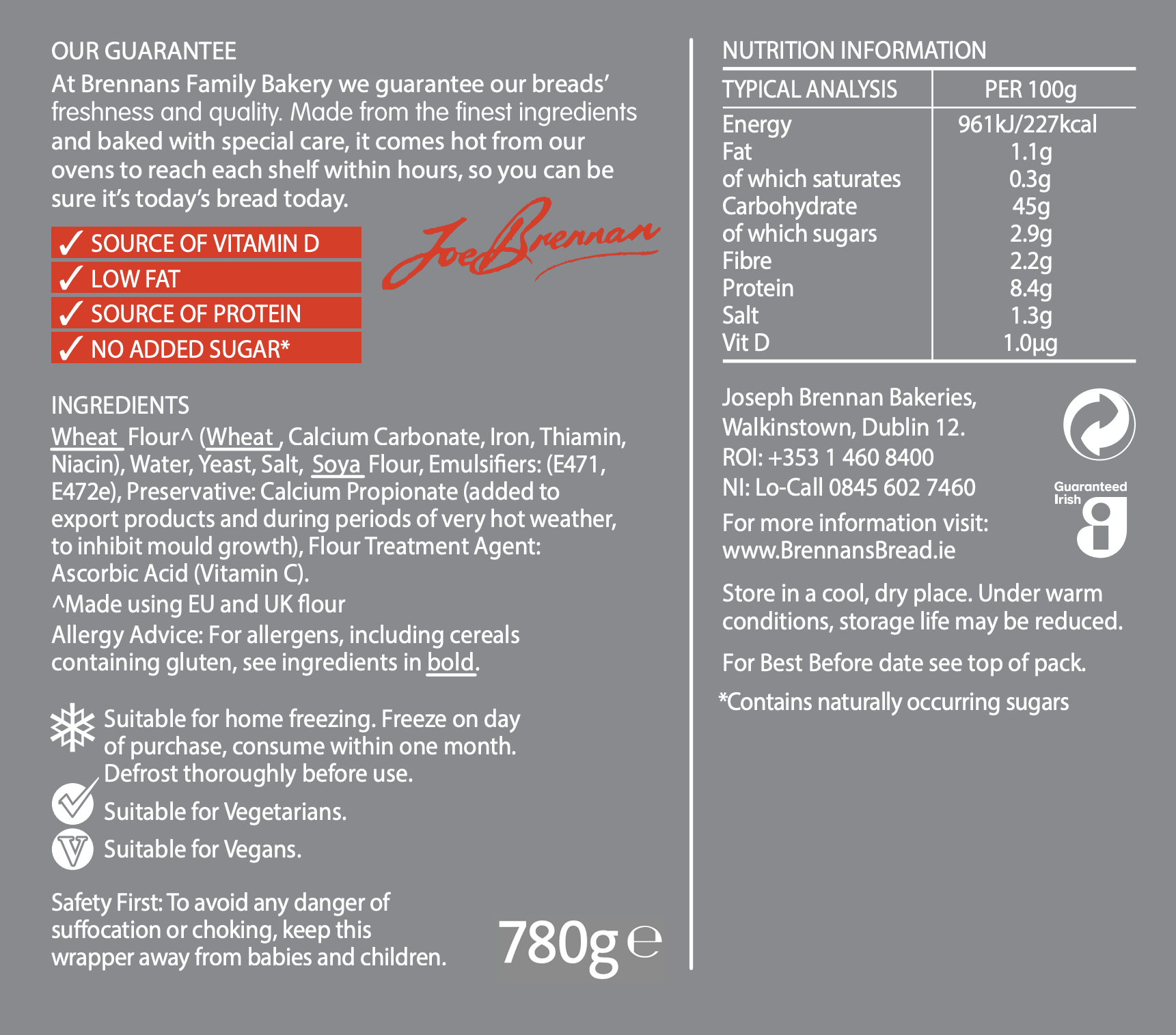 Brennans Batch with vitamin D Nutritional Information Brennans Batch with vitamin D Nutritional Information