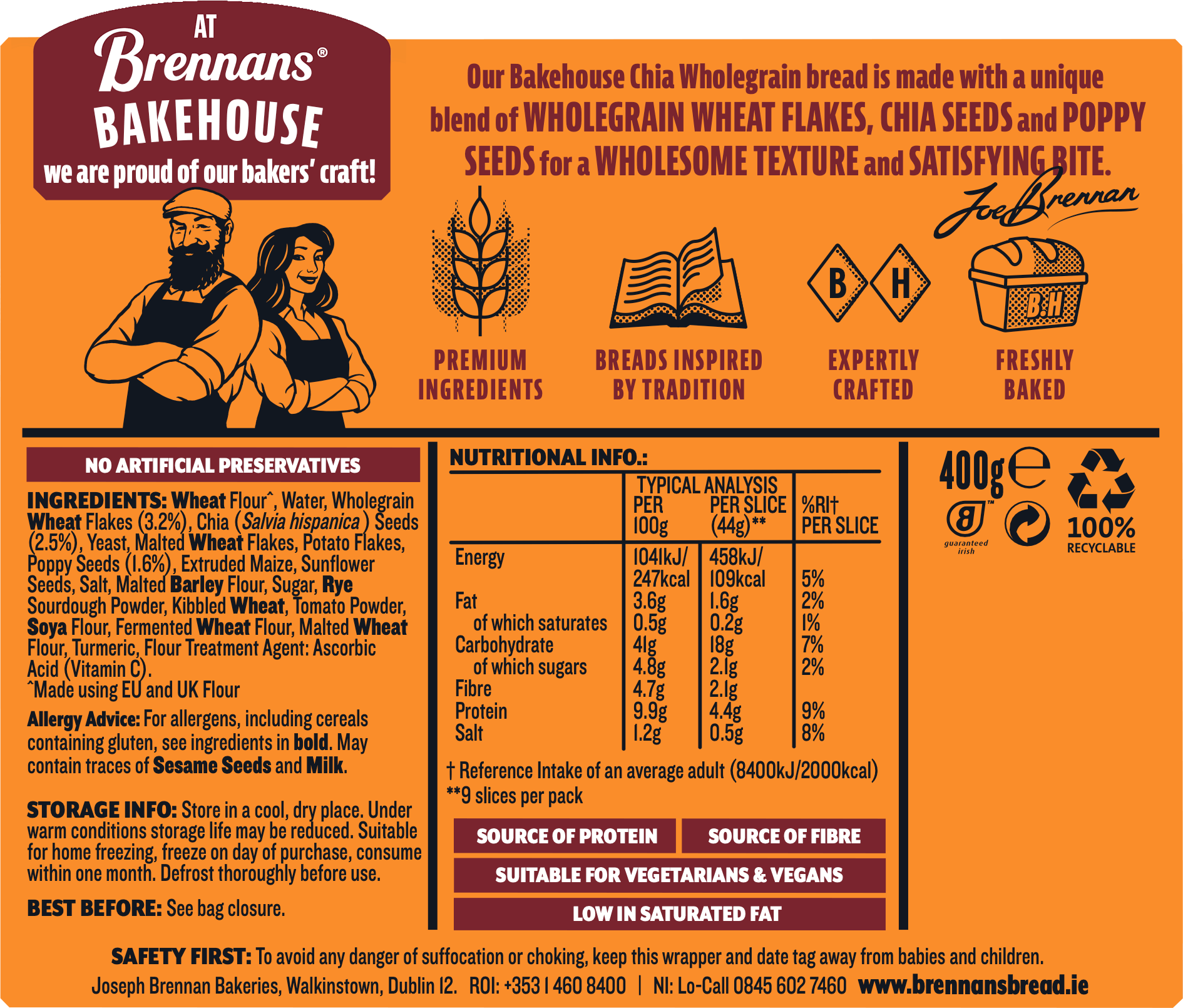 Bakehouse chia wholegrain nutrition