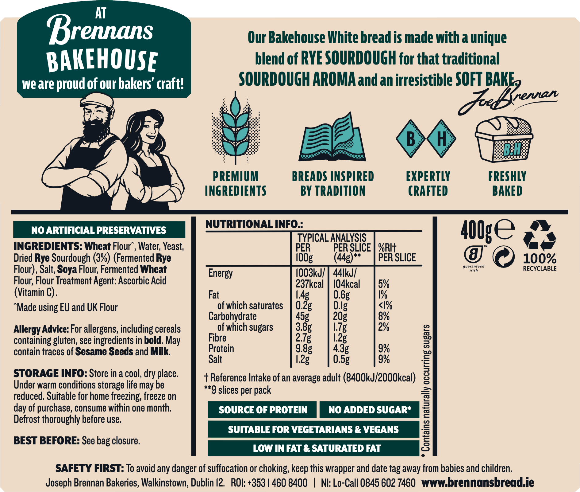Bakehouse white sourdough nutrition