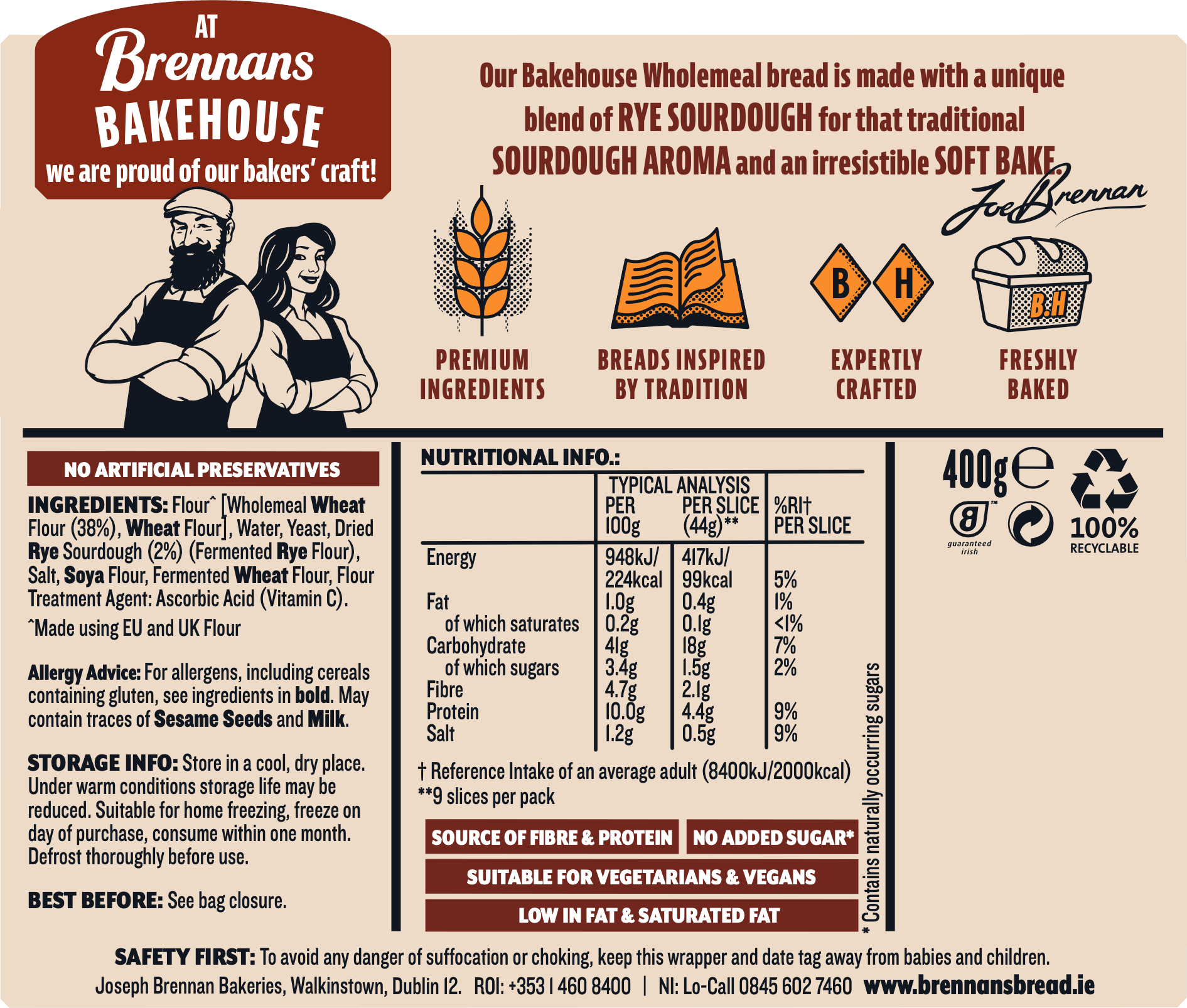 Bakehouse wholemeal sourdough nutrition