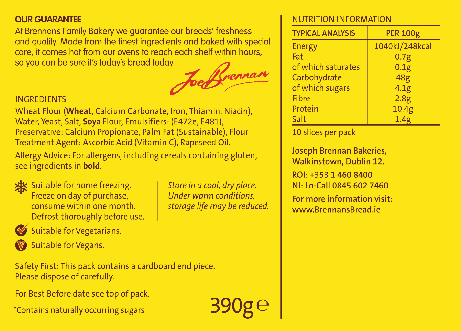 Brennans Half Pan Nutritional Info
