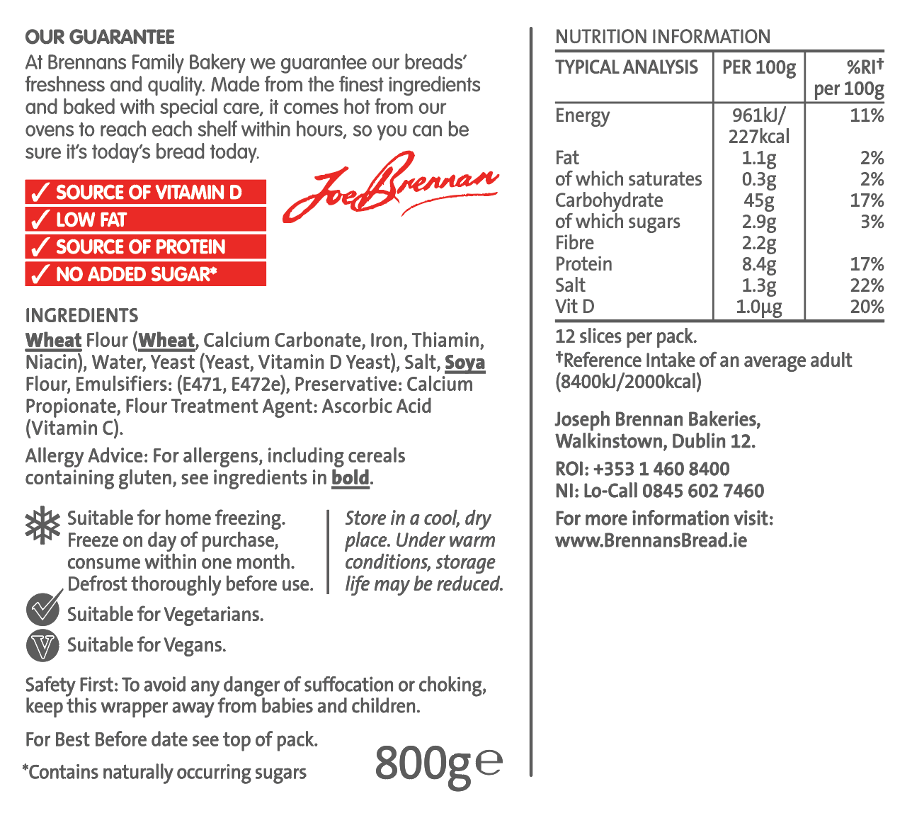 Brennans vitamin D batch nutritional info