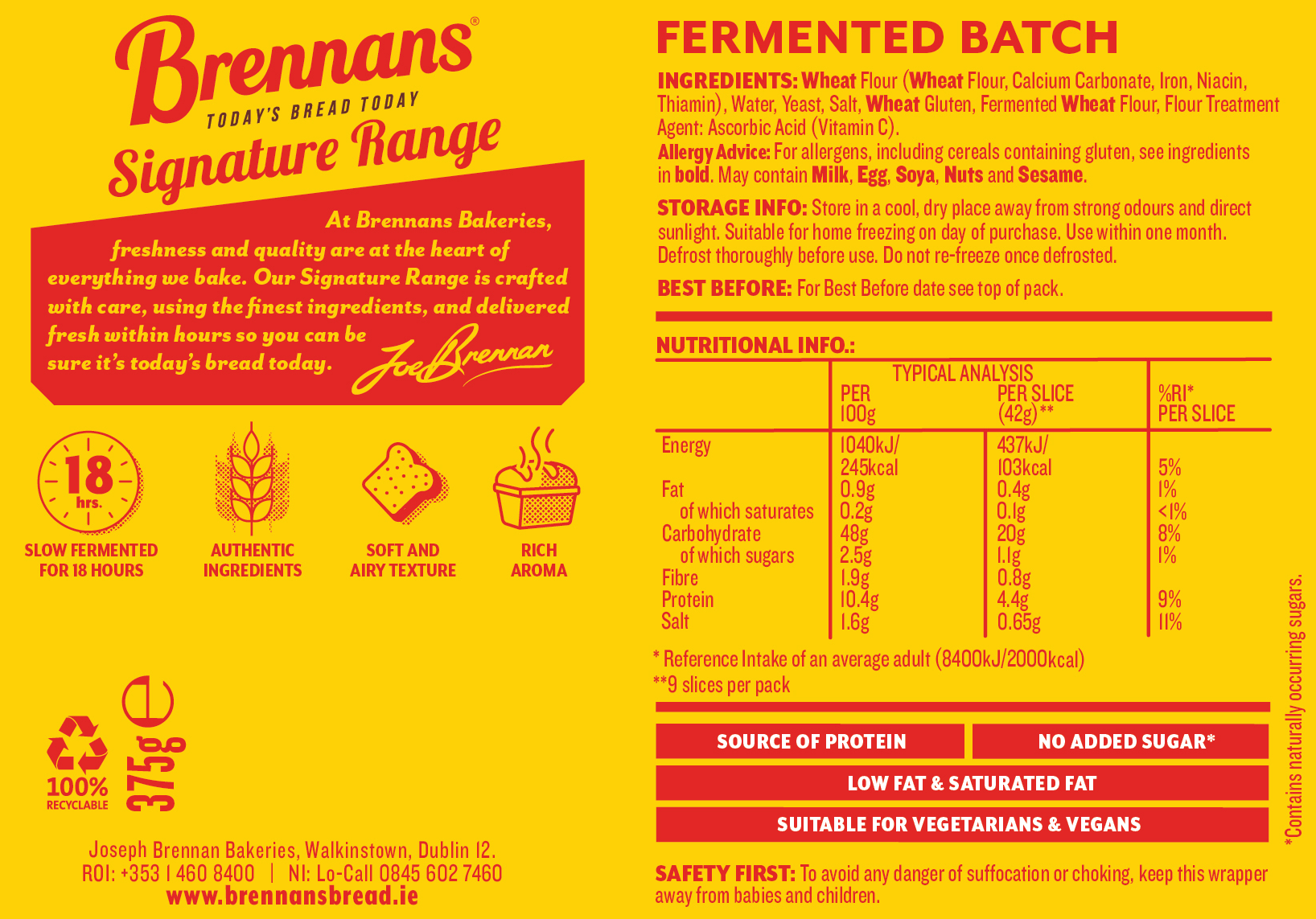 Brennans Signature Range Fermented Batch Nutritional Information