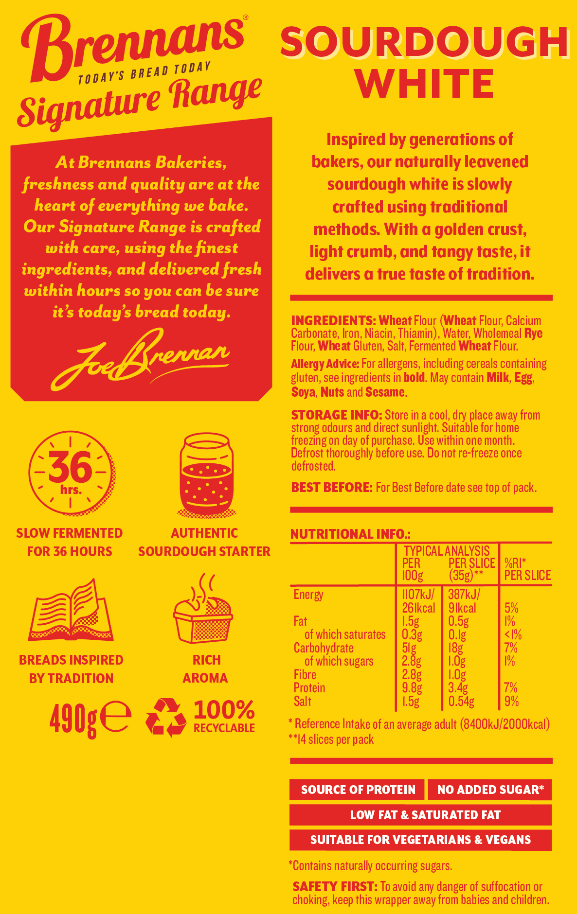 Brennans Signature Range Sourdough Nutritional Information