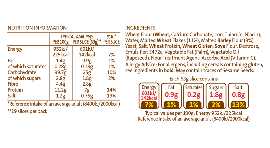 Brennans Catering Pan Thick Sliced Malted Brown 1200g