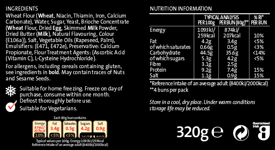 4041 BREN Brioche Burger Buns Nutrition